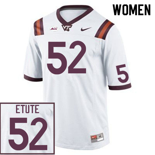 Women #52 Isi Etute Virginia Tech Hokies College Football Jerseys Sale-White